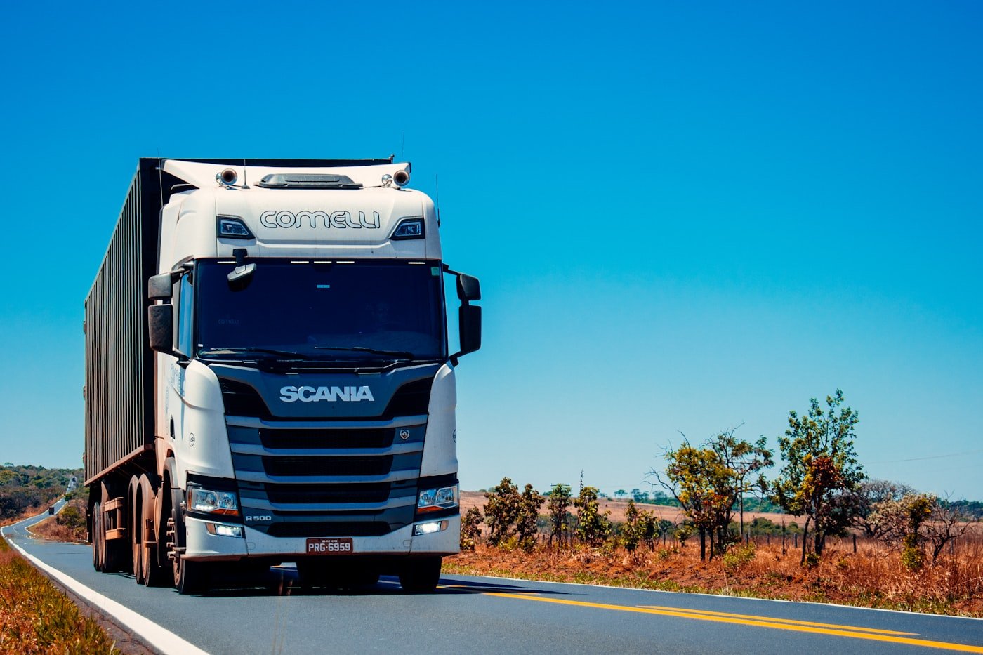 Cargo truck delivering goods by road